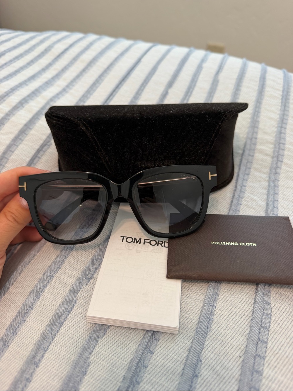Tom Ford Black Oversized Square Sunglasses with Gold T Accents